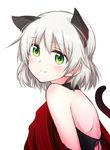  animal_ears blush cat_ears dress extra_ears green_eyes looking_at_viewer red_dress sanya_v_litvyak short_hair silver_hair simple_background smile solo strike_witches tsuchii_(ramakifrau) upper_body white_background world_witches_series 