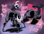  1boy 1girl ass blue_nipples blue_pussy colored_nipples colored_pussy fontez hetero highres hollow_knight hollow_knight:_silksong hornet_(hollow_knight) knight_(hollow_knight) multiple_views nipples penis pussy sound_effects testicles veins veiny_penis white_mask 