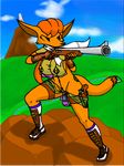  armor canine clothing female fox gloves gun i-am-that-japanesse leana loincloth mammal ranged_weapon rifle scarf solo translucent transparent_clothing unconvincing_armor weapon 