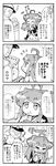  &gt;_&lt; 1boy 1girl 4koma :d ^_^ admiral_(kantai_collection) ahoge closed_eyes comic commentary_request crying double_bun flying_sweatdrops greyscale headgear heart heart_ahoge herada_mitsuru highres kantai_collection kongou_(kantai_collection) long_hair military military_uniform monochrome nontraditional_miko open_mouth short_hair skirt smile sweatdrop tears translated trembling uniform wide_sleeves 