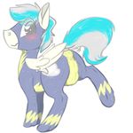  2015 backsash blush bulge clothed clothing equine feral friendship_is_magic fur grey_eyes hair horse looking_at_viewer male mammal multicolored_hair my_little_pony pegasus plain_background smile solo white_fur wings wonderbolts_(mlp) 