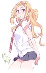  blonde_hair food green_days long_hair miniskirt necktie ponytail popsicle red_eyes school_uniform skirt solo touge_hiro 