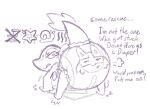 2026 all_fours ambiguous_gender angry animate_inanimate anthro bodily_fluids clean_diaper clothed clothing crying dialogue diaper diaper_creature diaper_puff diaper_transformation duo ellipsis english_text featureless_feet featureless_hands feet gameplay_mechanics generation_4_pokemon generation_5_pokemon greyscale half-closed_eyes hi_res hydra-lic kerchief looking_back lucario monochrome narrowed_eyes neckerchief neckwear nintendo pokemon pokemon_(species) pokemon_mystery_dungeon simple_background sketch snivy spike_chunsoft status_effect sweat tail tears text trap_(contrivance) wearing_another_person wearing_diaper wetness_indicator white_background