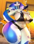 3d_(artwork) 5_fingers absurd_res anthro artist_name big_breasts big_tail black_clothing black_lingerie blue_body blue_nails blue_tail breasts cleavage clothed clothing clothing_lift cobra colored_nails curvy_figure detailed_background devil_horns_(gesture) digital_media_(artwork) female fingers gesture halftone halftone_background hand_gesture heart_symbol hi_res hourglass_figure huge_breasts humanoid_hands inside light lingerie living_tail looking_at_viewer mechanicalstage midriff multicolored_body nails navel nipple_outline nisha_(bluedingo) one_eye_closed open_mouth outline partially_clothed_anthro partially_clothed_female pattern_background reptile scales scalie shirt shirt_lift shirt_up simple_background small_eyebrows snake snake_hood snake_tail solo sunlight tail teal_eyes teal_heart teal_tongue text thick_thighs tongue tongue_out topwear two_tone_body two_tone_tail under_boob undressing_self unusual_anatomy unusual_tail voluptuous_anthro voluptuous_female white_body white_clothing white_outline white_shirt white_tail white_topwear wide_hipped_anthro wide_hipped_female wide_hips wink