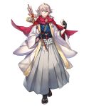  1boy arrow_(projectile) artist_request black_gloves black_socks closed_mouth fire_emblem fire_emblem_fates fire_emblem_heroes full_body game_asset gloves gold_sandals grey_hakama hair_between_eyes hakama haori highres holding holding_arrow holding_paper japanese_clothes kimono male_corrin_(fire_emblem) male_corrin_(new_year)_(fire_emblem) medium_hair new_year official_alternate_costume official_art paper pointy_ears red_eyes red_scarf sandals scarf simple_background smile socks solo third-party_source transparent_background white_hair white_haori 