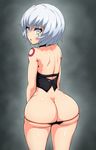  ass bare_shoulders blue_eyes butt_crack corset fate/apocrypha fate_(series) highres huge_ass jack_the_ripper_(fate/apocrypha) jadf panties scar short_hair solo string_panties thick_thighs thighs underwear white_hair wide_hips 