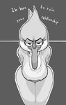  2015 avian big_breasts bird black_and_white breasts cartoon_network clothed clothing female kaboozey looking_at_viewer margaret monochrome regular_show smile solo text wide_hips 