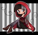  1girl artist_request blush boots cerise_hood ever_after_high female hood solo striped_background 