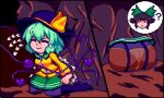  2girls ass disembodied_linked_eye frilled_sleeves frills garter_belt green_hair heart heart_of_string huge_ass komeiji_koishi multiple_girls pixel_art raizzeldaizzel reiuji_utsuho shirt stuck sweat thighhighs touhou trembling yellow_shirt 