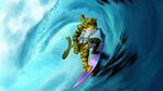  anthro big_muscles blue_eyes clothing feline fur mammal morenatsu muscles surfing swimsuit tiger torahiko_ooshima wave 