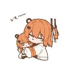  1girl a.i._voice adachi_rei character_doll closed_eyes commentary doll fumo_(doll) highres holding holding_doll jacket kurusuke_(kurumi) orange_hair solo untranslatable_commentary utau white_jacket 