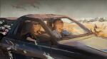  2girls bang_dream! bang_dream!_it's_mygo!!!!! black_jacket blue_eyes car closed_mouth commentary driving english_commentary eyewear_on_head jacket long_sleeves motor_vehicle multiple_girls shenwanjia shiina_taki white_jacket yahata_umiri 