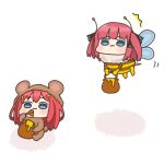  2girls ^^^ akino_ell animal_costume animal_ears antennae bear_costume bear_ears bee_costume black_ribbon blue_eyes blue_wings chibi commentary_request fake_animal_ears go-toubun_no_hanayome hair_ornament hair_ribbon holding holding_spoon honey honeypot long_hair multiple_girls nakano_itsuki nakano_nino purple_hair red_hair ribbon shadow spoon star_(symbol) star_hair_ornament two_side_up v-shaped_eyebrows very_long_hair white_background wings wooden_spoon 