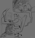 absurd_res afterzero anthro belly blush bodily_fluids buckteeth capybara caviid close-up clothing comic computer curling_toes digital_media_(artwork) duo electronics eyes_closed feet fellatio fur gaming_chair genitals greyscale hair headphones hi_res hooded_eyes hoodie humanoid_genitalia humanoid_penis keyboard licking licking_tip male male/male mammal monochrome murid murine nipples open_mouth oral penile penis piercing rat rodent rodent_ears rodent_tail saliva saliva_on_face saliva_on_penis saliva_on_tongue sex short_hair sketch slightly_chubby smile teeth tongue tongue_out topwear