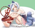 3_tails 5:4 :d animal_humanoid barefoot bear_trap blue_ears blue_hair blue_tail bottomwear canid canid_humanoid canine canine_humanoid canis clothing dipstick_tail enoko_mitsugashira feet female frilly frilly_bottomwear frilly_clothing frilly_skirt hair hi_res humanoid japanese_wolf looking_at_viewer mammal mammal_humanoid markings multi_tail multicolored_hair open_mouth open_smile panties panty_shot pink_bottomwear pink_clothing pink_skirt purple_clothing purple_shirt purple_topwear recently_extinct_species red_eyes shirt short_hair sitting skirt smile solo tail tail_markings topwear touhou trap_(contrivance) two_tone_hair underwear white_clothing white_hair white_panties white_tail_tip white_underwear wolf wolf_humanoid yudepii