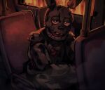  1boy 482egg animal_ears animal_nose bus_interior damaged fire five_nights_at_freddy's five_nights_at_freddy's_3 furry furry_male half-closed_eyes highres humanoid_robot looking_at_viewer mechanical_ears open_mouth rabbit_boy rabbit_ears robot sitting solo springtrap 