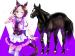  animal_ears blush bow braid breasts brown_hair collared_shirt commentary_request creature_and_personification ear_bow ear_ribbon grin half_up_braid horse horse_ears horse_girl horse_tail jacket looking_at_viewer multicolored_hair one_eye_closed open_mouth personification purple_bow purple_eyes purple_ribbon purple_vest real_life ribbon shirt short_hair short_sleeves skirt smile special_week_(racehorse) special_week_(special_dreamer)_(umamusume) special_week_(umamusume) sugimotty_nova tail teeth thighhighs two-tone_hair umamusume v vest white_hair white_shirt white_skirt white_thighhighs wristband 
