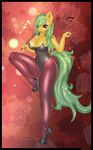  anthro breasts clothed clothing cutie_mark digital_media_(artwork) equine fan_character female fur green_eyes hair hi_res horse long_hair looking_at_viewer mammal my_little_pony navel one_eye_closed outside pony short_hair sixpathoffriendship smile solo tree wink 