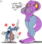  2015 anthro arbok big_breasts breasts cleavage clothed clothing english_text feet female huge_breasts invalid_tag male nintendo pok&eacute;mon skimpy smile text under_boob unknown_species video_games zp92 