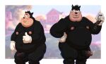 2026 anthro belly big_belly big_butt black_body black_fur black_nose blush bodily_fluids buckteeth butt cleft_chin clock clothing disney duo father_(lore) father_and_child_(lore) father_and_son_(lore) felid feline foreskin fur genitals gesture gloves goof_troop hand_gesture handwear hi_res holding_object lips looking_at_viewer love_handles lovkuma male mammal moobs navel nipples nude overweight overweight_male parent_(lore) parent_and_child_(lore) parent_and_son_(lore) penis pete_(disney) peter_pete_sr. pj_(goof_troop) son_(lore) sweat teeth thick_lips thumbs_up watch white_clothing white_gloves white_handwear wristwatch