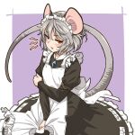 1:1 animal_humanoid annoyed apron black_clothing black_dress blush bodily_fluids clothed clothed_female clothed_humanoid clothing dress female frilly frilly_clothing grey_hair grey_tail hair hi_res humanoid jewelry long_sleeves looking_at_viewer maid_headdress maid_uniform mammal mammal_humanoid mouse_humanoid murid murid_humanoid murine murine_humanoid nazrin necklace pendant red_eyes rodent rodent_humanoid short_hair solo sweat sweatdrop tail touhou uniform white_apron white_clothing yudepii