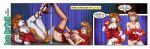 anthro beagle brave_new_world_(style_wager) brown_hair burlesque canid canine canis clothing comic corset_only cuff_bracelet curtains domestic_dog duo ear_piercing ear_ring english_text feather_boa female female/female footwear fur genitals hair henrietta_hound hi_res high_heels human human_on_anthro hunting_dog interspecies legwear looking_at_another looking_at_partner looking_at_viewer lying mammal multicolored_body multicolored_fur nipples on_back piercing pole pubes ring_piercing sally_cooper scent_hound shoes smile smiling_at_viewer stage stockings stripper_pole style_wager text vulva world_burlesque_day