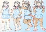 after_transformation anthro belly blue_background bottomwear breast_expansion breasts brown_body brown_fur choker clothing cuppalion expansion female female_anthro female_human fur fur_growth growth happy hi_res human human_to_anthro jewelry mammal mouse murid murine necklace rear_view rodent shirt shorts simple_background sleepwear solo species_transformation standing tank_top topwear transformation transformation_by_wearable transformation_sequence white_background