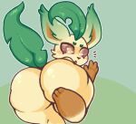 2023 3_toes 4_fingers absurd_res ambiguous_gender anthro bar_emanata big_butt big_eyes black_nose blush blush_lines brown_body brown_eyes brown_fur brown_sclera butt butt_shot cel_shading digital_media_(artwork) dipstick_ears ear_markings eeveelution elemental_creature emanata embarrassed eyebrows eyelashes feet fingers flora_fauna fur generation_4_pokemon gloves_(marking) green_background green_body green_fur hi_res huge_butt leaf leaf_tail leafeon leg_markings looking_back_at_self mammal markings moogers multicolored_body multicolored_ears multicolored_fur nintendo nude open_mouth outline plant pokemon pokemon_(species) pupils raised_tail rear_view running shaded simple_background socks_(marking) solo tail tan_body tan_fur tan_pupils thick_thighs toes white_outline