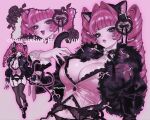  1girl animal_ear_hairband animal_ears artist_name bell black_boots black_bow black_flower black_ribbon black_rose black_thighhighs blunt_bangs boots bow bowtie breasts buttons cleavage commentary commission detached_collar fake_animal_ears fang fingernails flower fur-trimmed_jacket fur_trim garter_straps grey_eyes hair_intakes hair_ornament hairband hayane_hayaoki heart heart_hair_ornament highres jacket lace lace_garter_belt lace_panties large_breasts lingerie lips long_fingernails long_hair long_sleeves looking_at_viewer multiple_views neck_bell neck_ribbon open_mouth original panties pink_background pink_bow pink_nails pink_vest ribbon ringlets rose simple_background skindentation tail thank_you thighhighs twintails underwear upper_body very_long_fingernails vest 