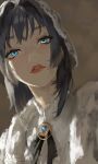  1girl arkhein black_hair blue_eyes blue_gem gem hair_intakes heart-shaped_gem highres hololive hololive_english looking_at_viewer ouro_kronii solo virtual_youtuber 