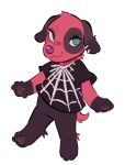 2026 :3 alternative_fashion animal_crossing anthro arm_tuft black_clothing black_ears black_legs black_pawpads black_paws black_shirt black_spots black_topwear blue_eyes blush canid canine canis cat_smile cherry_(animal_crossing) clothed clothing colored_line_art digital_media_(artwork) domestic_dog ear_piercing elbow_tuft eyelashes female floppy_ears fur goth helix_piercing hi_res izzy-paw leg_tuft makeup mammal mascara minimal_shading neck_tuft nintendo on_one_leg pantsless partially_clothed pawpads piercing purple_nose red_body red_fur red_tail shirt short_sleeves short_tail simple_background slight_blush smile smirk smug smug_face solo spiderweb_(pattern) spots standing t-shirt tail topwear tuft white_background