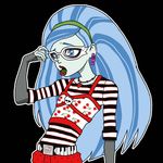  1girl artist_request blue_eyes blue_hair blue_skin earrings female ghoulia_yelps glasses jewelry md5_mismatch monster_high necklace simple_background solo zombie 