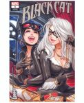  2boys 2girls batman batman_(series) black_bodysuit black_cat_(marvel) black_gloves black_hair blue_eyes bodysuit border bracelet breasts catwoman choker closed_eyes comic_cover commentary cover cover_page cover_sketch crossover dc_comics domino_mask earrings english_commentary eye_mask felicia_hardy full_moon gloves gold_bracelet gold_earrings gold_necklace grey_hair highres holding holding_jewelry indoors jewelry jewelry_box large_breasts laughing long_hair looking_at_another marvel mask moon multiple_boys multiple_bracelets multiple_girls multiple_necklaces multiple_rings necklace night omar_dogan open_mouth pink_lips ring scan selina_kyle signature silhouette sitting spider-man spider-man_(series) teeth thick_lips traditional_media trait_connection upper_teeth_only white_border window zipper 