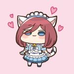  1girl :3 akino_ell animal_ear_fluff animal_ears apron bell blue_coat blue_dress blue_eyes blue_shoes blush_stickers bow brown_hair cat_ears cat_girl cat_tail chibi closed_mouth coat commentary_request dress full_body go-toubun_no_hanayome hair_over_one_eye jingle_bell kemonomimi_mode maid_headdress nakano_miku neck_bell pantyhose pink_background puffy_short_sleeves puffy_sleeves shoes short_sleeves simple_background solo standing striped_clothes striped_dress tail vertical-striped_clothes vertical-striped_dress waist_apron white_apron white_bow white_pantyhose wrist_cuffs 