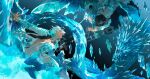  2boys bankai bleach commentary daiguren_hyourinmaru_(bankai) dual_persona english_commentary hand_on_blade haori highres hitsugaya_toushirou hitsugaya_toushirou_(adult) ice japanese_clothes male_focus multiple_boys quincy_(bleach) shihakusho shirley_liujh taichou_haori zanpakutou 
