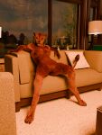 3d_(artwork) absurd_res anthro aqua-regia arms_back blender_(artwork) blender_cycles_(artwork) breasts brown_body brown_fur carpet cleona_cinnabar_(aqua-regia) digital_media_(artwork) digitigrade digitigrade_paws felid female fur furniture genitals hi_res inside inviting_viewer lamp lion looking_at_viewer mammal nipples nude pantherine paws photorealism pillow presenting presenting_vulva raised_hips realistic resting_arm resting_arms sitting smile smiling_at_viewer sofa solo spread_legs spreading tail tail_tuft thighs_spread tuft vulva warm_lighting wavy_fur window wood