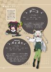  2girls :d :o @_@ absurdres animal_ears asymmetrical_legwear black_boots black_collar black_hair black_shoes blue_flower blunt_bangs blush boots bow braid breasts brown_horns center-flap_bangs character_name character_profile chibi chico_(pekaso1118n) collar cup double-parted_bangs dress ear_piercing flower full_body green_bow green_pantyhose green_skirt hair_flower hair_ornament hairbow hand_up happy highres holding holding_cup horn_flower horns lace-up_boots long_hair long_sleeves looking_at_viewer maid medium_hair mehmeh_(pekaso1118n) mismatched_legwear mouse_ears mouse_girl mouse_tail multiple_expressions multiple_girls o-ring_collar off-shoulder_sweater off_shoulder open_mouth original pantyhose parted_bangs parted_hair pekaso1118n piercing pink_flower red_bow red_eyes red_pantyhose ribbed_sweater ribbon-trimmed_sleeves ribbon_trim sheep_ears sheep_girl sheep_horns shoes side_slit skirt sleeves_past_fingers sleeves_past_wrists smile standing standing_on_one_leg suspender_skirt suspenders sweater tail tareme thick_eyelashes thigh_strap very_long_hair waving white_hair white_sweater yellow_eyes 