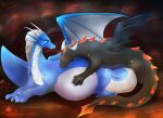 2012 4_fingers artist_name belly big_belly black_body black_kitty black_scales black_wings blue_eyes blue_tail blue_wings claws closed_smile colored coop_(cabal-revolution) dated digital_drawing_(artwork) digital_media_(artwork) dragon duo english_description european_mythology eyes_closed female female_feral feral finger_claws fingers hair happy heart_symbol horn hugging_partner inside light lighting long_horn long_tail looking_at_another looking_at_partner lying_on_ground male male_feral membrane_(anatomy) mouth_closed multicolored_body multicolored_scales mythological_creature mythological_scalie mythology nude nude_female nude_male on_ground pregnant pregnant_female pregnant_feral quadruped red_spines rock scales scalie shaded smile smiling_at_another smiling_at_partner tail tail_spines tareck text toe_claws two_tone_wings western_dragon white_claws white_hair white_membrane white_tail white_wings winged_dragon wings