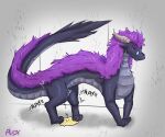 absurd_res avox avox_(artist) black_body bodily_fluids digital_media_(artwork) dragon embarrassed english_text feral fur genital_fluids grey_body hair hi_res horn humiliation male mythological_creature mythological_scalie mythology nude omorashi peeing pherodrake puddle purple_body purple_fur purple_hair scalie shaking shaking_legs shuddering simple_background solo story story_at_source story_in_description straining tail text urine urine_stream watersports