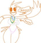  animatronic avian bikini bird chicken clothing english_text five_nights_at_freddy&#039;s five_nights_at_freddy&#039;s_2 happy lagomorph machine mammal mechanical necklace plain_background robot swimsuit text the_weaver toy_chica_(fnaf) video_games white_background 