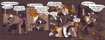  anthro apology bouquet canid canine canis comic domestic_cat domestic_dog duo english_text felid feline felis fluffy fluffy_tail hi_res hitting improvised_weapon male mammal petals profanity restricted_palette tail text threatening vanilla_candy 