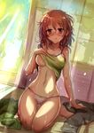  :o araki_hina arm_support bare_legs barefoot blush breasts brown_eyes brown_hair camisole clothes_removed dutch_angle glasses hot idolmaster idolmaster_cinderella_girls kara_(color) light_rays looking_at_viewer medium_breasts messy_hair navel nose_blush on_floor panties parted_lips pink_panties seiza shirt_lift shouji sitting sliding_doors solo spaghetti_strap strap_slip sunbeam sunlight sweat thigh_gap underboob underwear underwear_only 