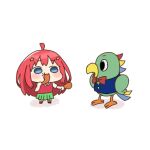  1girl ahoge akino_ell black_shoes blue_eyes blue_vest blush bow bowtie character_request chicken_(food) chicken_leg collared_shirt food go-toubun_no_hanayome green_skirt hair_ornament holding holding_food long_hair nakano_itsuki pleated_skirt red_bow red_bowtie red_hair shadow shirt shoes short_sleeves simple_background skirt standing star_(symbol) star_hair_ornament sweater_vest very_long_hair vest white_background white_shirt 