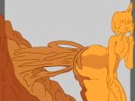 anthro big_penis dmitri_(helloimfurry) excessive_feces feces feces_pile genitals goo_creature huge_penis hyper hyper_feces hyper_feces_pile leaning_on_wall male orange_body orange_slime penis solo swirlspicysoup translucent translucent_body