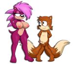  2_tails adventures_of_sonic_the_hedgehog age_difference anthro anticipation areola balls big_breasts biped bodily_fluids breasts canid canine closed_smile drop_shadow duo english_text erection eulipotyphlan feet female fox genitals hair hands_behind_back hedgehog hi_res imminent_sex larger_female male male/female mammal miles_prower mouth_closed multi_tail navel nipples nude older_female penis pink_areola pink_hair pink_nipples sega simple_background size_difference smaller_male smile sonia_the_hedgehog sonic_the_hedgehog_(series) sonic_underground standing sweat sweatdrop tail text the_knight toes vein veiny_penis vulva white_background younger_male 