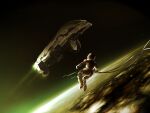  1other amarr_empire_(eve_online) ambiguous_gender apocalypse_(eve_online) artist_name astronaut attack_ship_(eve_online) battleship_(eve_online) cloud commentary_request eve_online floating flying helmet highres in_orbit military_vehicle mukunuko outdoors partial_commentary planet scenery sky space space_helmet spacecraft star_(sky) starry_sky starry_sky_background viziam_(eve_online) zero_gravity 