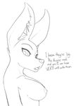  big_ears breasts canine dialogue english_text female fenfen_maria_esteban fennec feretta fox humor looking_at_viewer mammal monochrome nipples side_boob solo suggestive text 