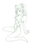  barefoot bikini chikyuu_no_houkago monochrome sketch solo swimsuit toes traditional_media twintails yoshitomi_akihito 