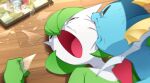  bite blood blue_body blue_skin bodily_fluids duo eeveelution eyes_closed female feral fight fin frill_(anatomy) gardevoir generation_1_pokemon generation_3_pokemon glass glass_shards green_body green_skin happy head_fin hi_res holding_glass holding_object human humanoid imminent_death imminent_pain inside khyleri mammal membrane_(anatomy) membranous_frill nintendo on_ground open_mouth photo pokemon pokemon_(species) pseudo_hair tears vaporeon webbed_ears white_body white_skin wounded 