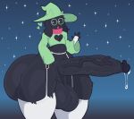  2026 2_horns 5_fingers analog_worm anthro balls big_balls big_butt big_penis black_body black_fur bodily_fluids bovid butt caprine clothing deltarune digital_drawing_(artwork) digital_media_(artwork) english_description erection eyewear femboy fingers fur genital_fluids genitals glasses goat green_clothing green_eyewear green_glasses green_hat green_headwear green_topwear hat headgear headwear heart_symbol hi_res horn huge_balls huge_butt huge_penis humanoid_genitalia humanoid_penis leaking_precum legwear male mammal navel night open_mouth penis pink_scarf precum ralsei round_glasses saggy_balls scarf small_horn solo thick_thighs topwear undertale_(series) vein veiny_penis wearing_glasses white_clothing white_legwear wide_hips wizard_hat 